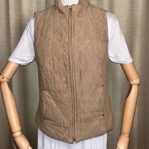 Relativity Quilted Sweater Vest Tan Zip Front with Pockets Womens Size Medium